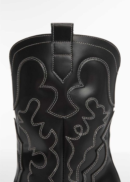 Botine cowboy din piele cu cusaturi decorative