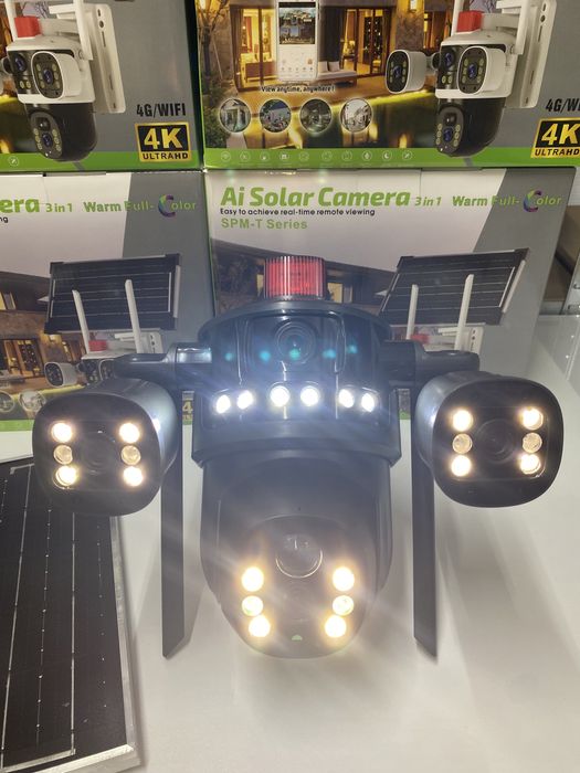 Camera Supraveghere Tripla 4G 16Mp Incarcare Solara + Micro Sd 64gb
