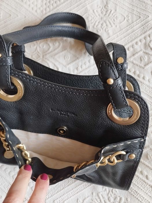Lancel  винтидж черна чанта със златен обков