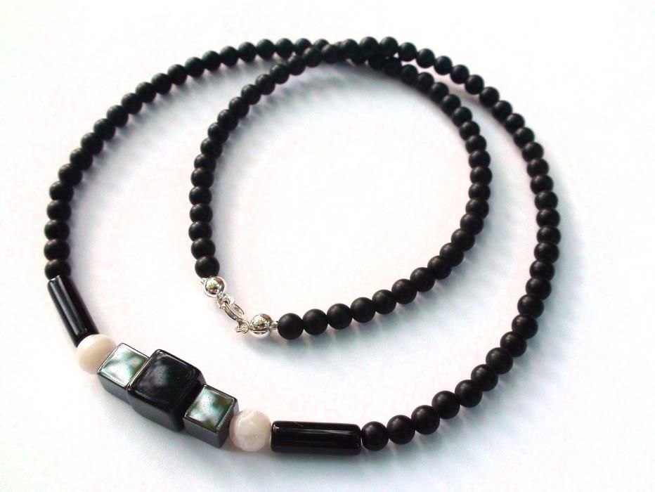 Colier barbati/unisex – Onix, hematit, agate, argint - chocker elegant