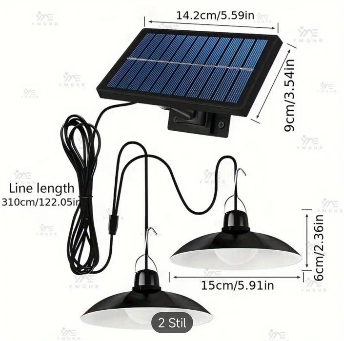 Aplică solară cu 2 becuri
