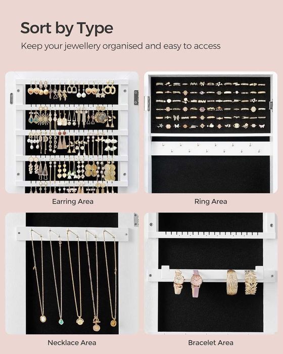 Oglinda integrala cu organizator bijuterii, Songmics, 151 cm, alb