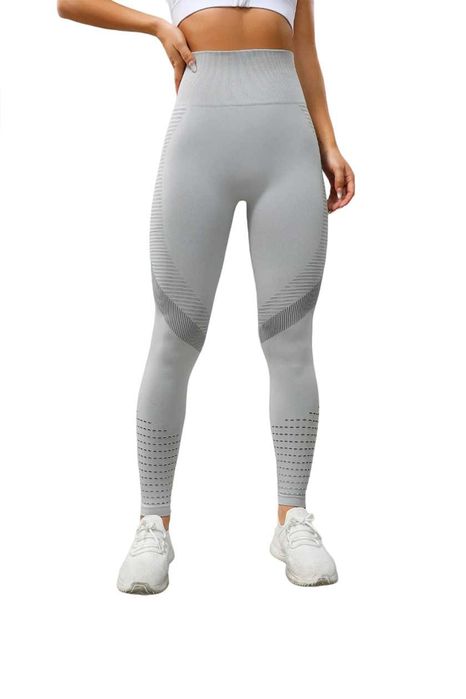 Colanti Fitness Dama Lungi Modelatori Cu Talie Efect Push Up Gri S/M