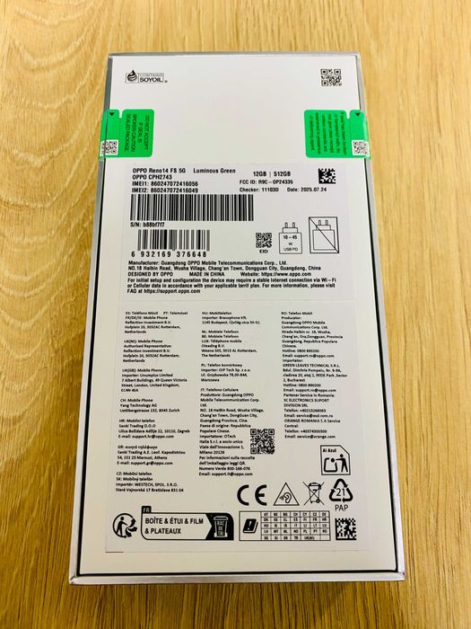 ЧИСТО НОВ !!! OPPO Reno14 FS, 12GB RAM, 512GB, 5G, Luminous Green