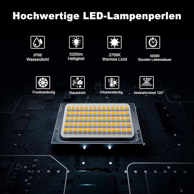 Set 2 reflectoare 60W LED, 5200LM LED, 2700K alb cald cu IP66