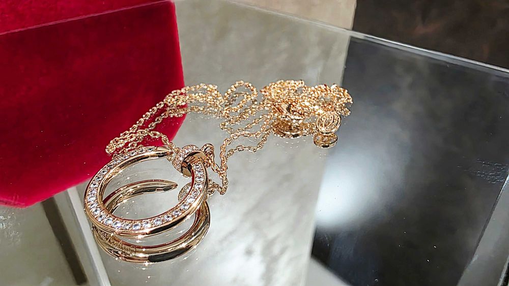 CARTIER Nail Juste un Clou Rose Gold Paved Diamonds Дамско Колие Пирон