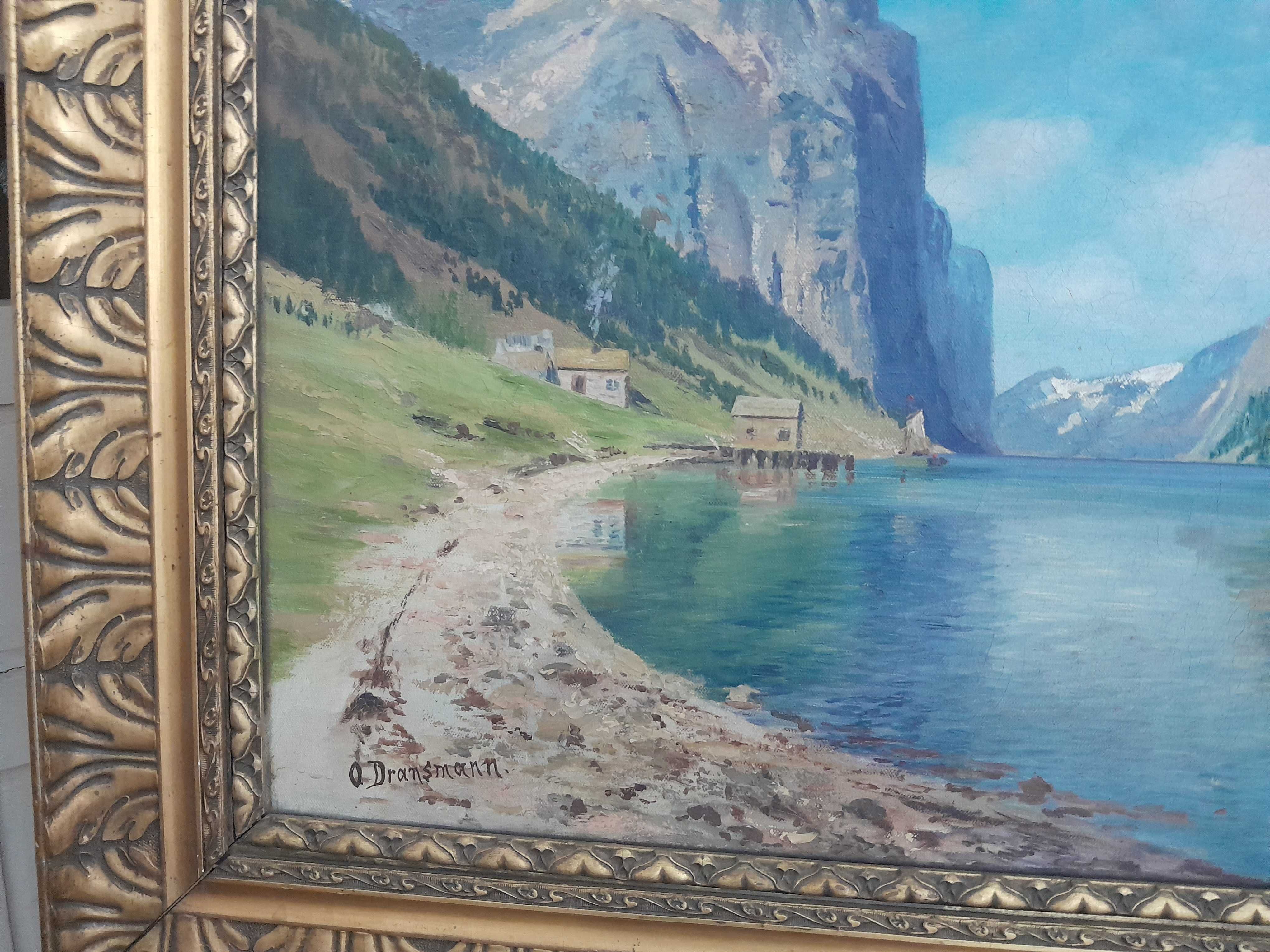 Tablou vechi semnat O. Dransmann în ramă de epocă - U/P: 96 cm x 69 cm