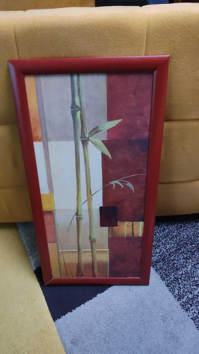 Tablou abstract modern cu tema botanica ,  tulpini de bambus,  38x76cm