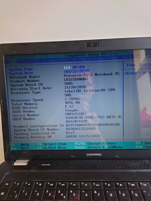 Laptop compaq 4gb ram/500 gb hdd/win 10