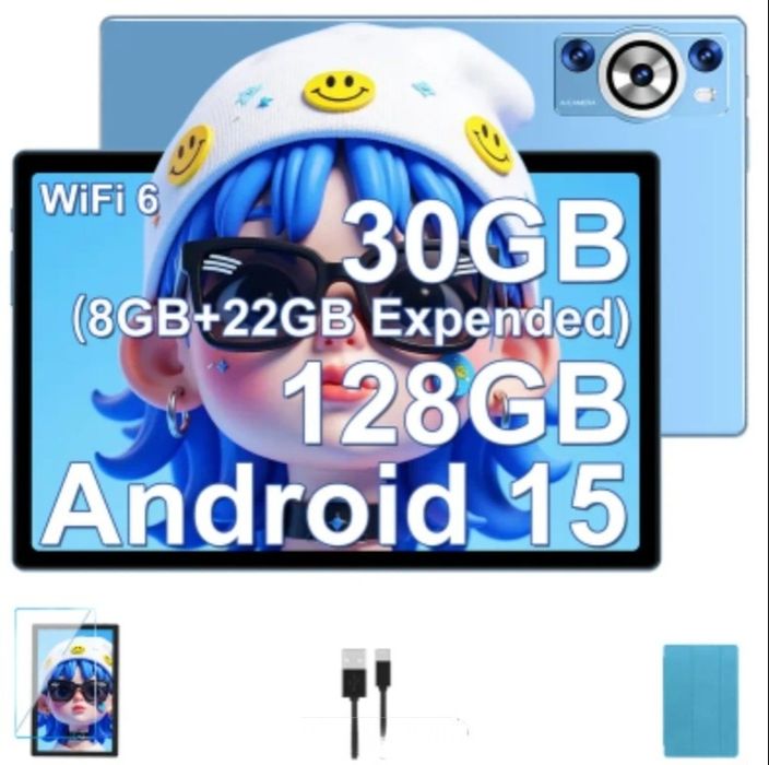 Нов таблет DEERTiME с Android 15, 10.1", 30GB RAM, 128GB ROM 1TB, 8-яд