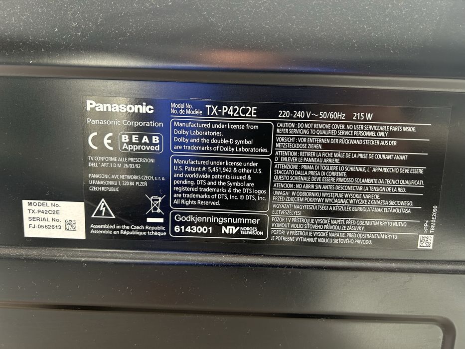 Plasma TV Panasonic 106cm