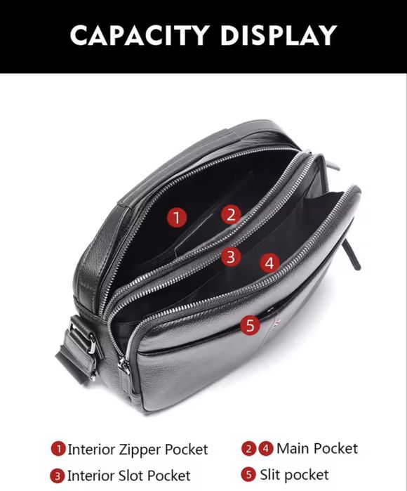 Луксозна, Мъжка бизнес кожена чанта за през рамо с правоъгълен дизайн!