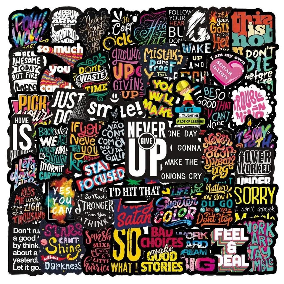 Set 50 abțibilduri stickers Motivaționale inspirationale laptop chitar