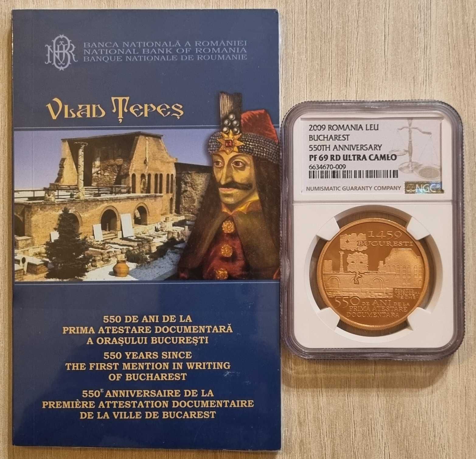 Moneda BNR 1 leu tombac Vlad Tepes gradata NGC PF 69 UC