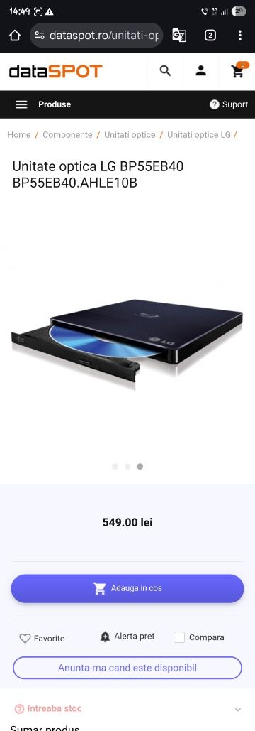 Unitate optica LG BP55EB40, Blu-Ray Writer, Extern.