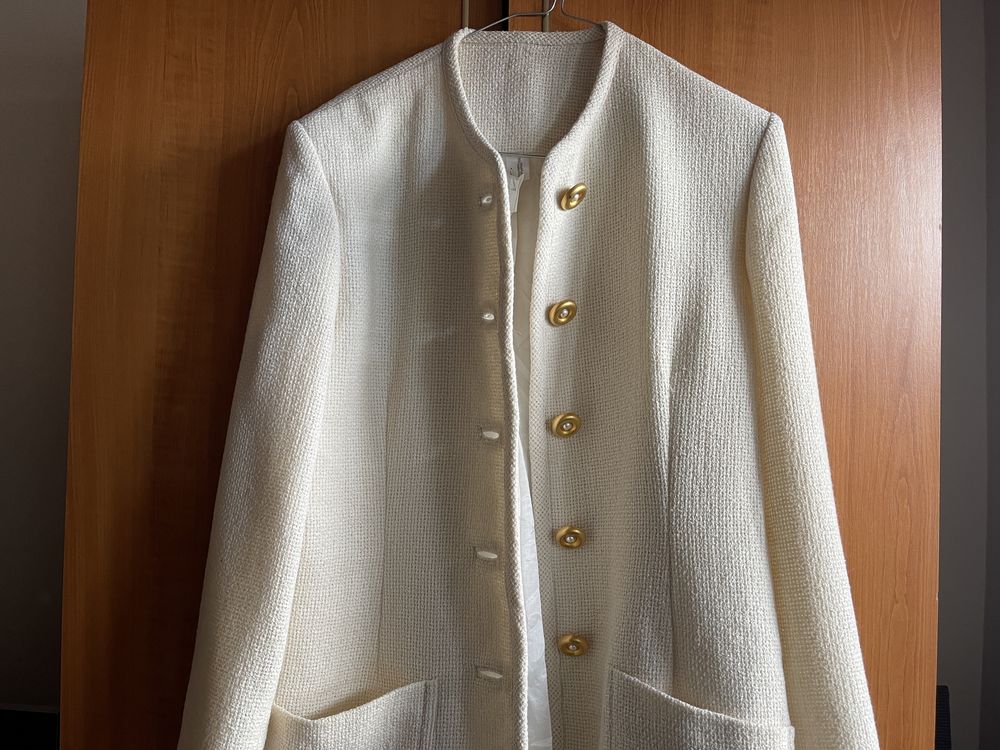 Palton vintage lana crem cu nasturi aurii L