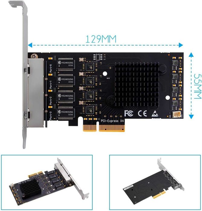Placă rețea PCIe GLOTRENDS LE8445 4 port 2.5Gb LAN RJ45 Gigabit Ethern