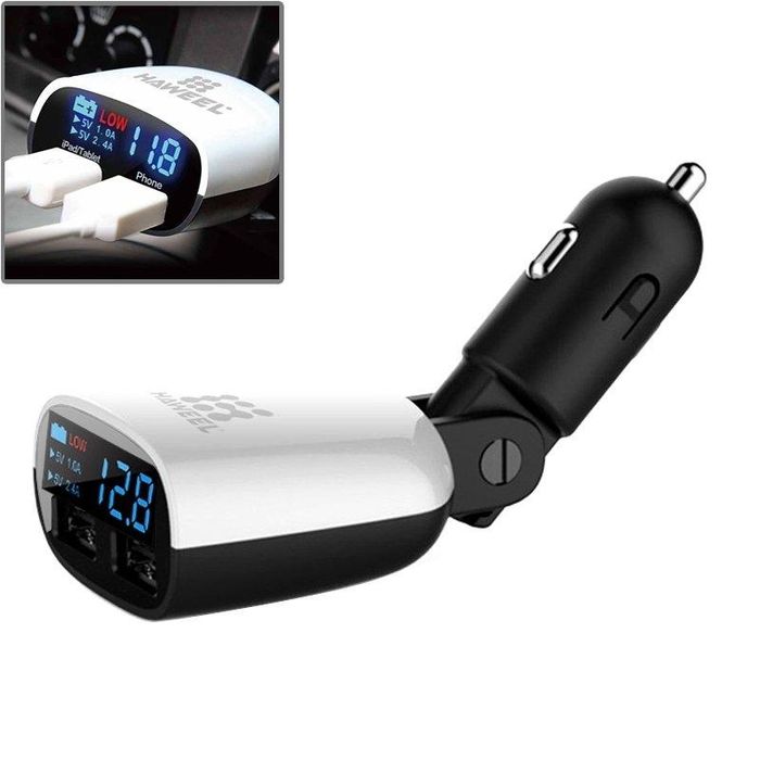 Зарядно за запалка HAWEEL 3.4A двоен USB порт LED дисплей с въртяща се