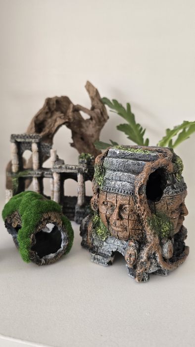 Pachet acvariu: decoruri, plante naturale easy, lipici submersibil