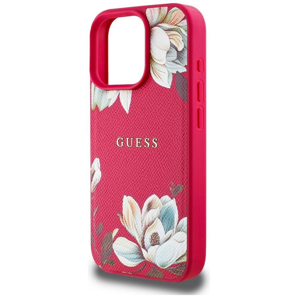 Guess grained flowers magsafe калъф за iphone 16 pro – fuchsia