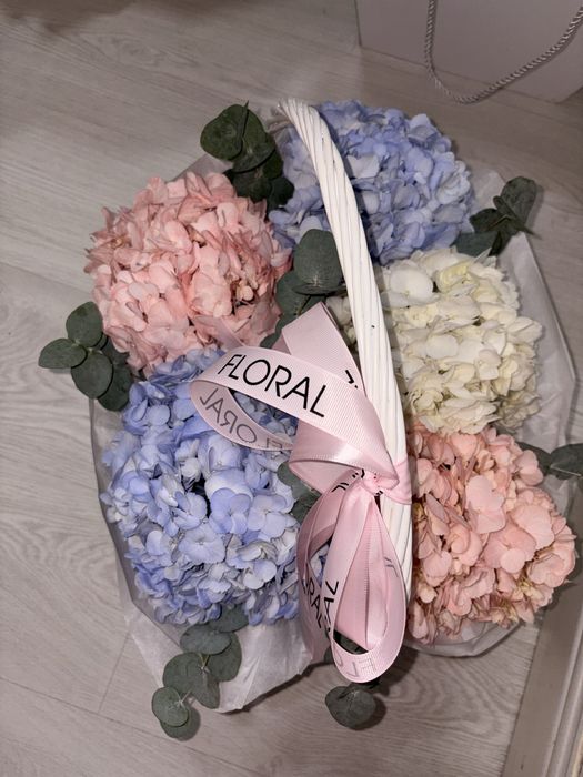гортензий цветы букет корзинка
