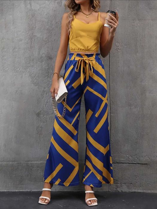 Compleu damă ieftin vară costum  casual pantaloni top galben