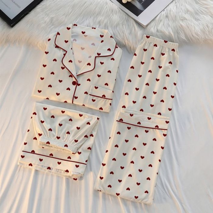 Женская пижама 2-в-1 с милым принтом сердечек