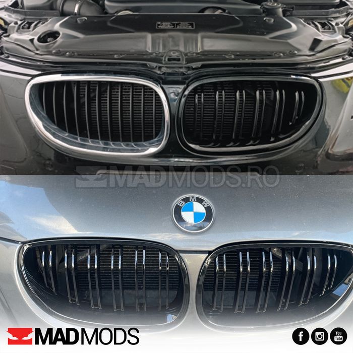 Set grile duble M BMW Seria 5 E60 E61 M5 2003-2010, Negru Lucios