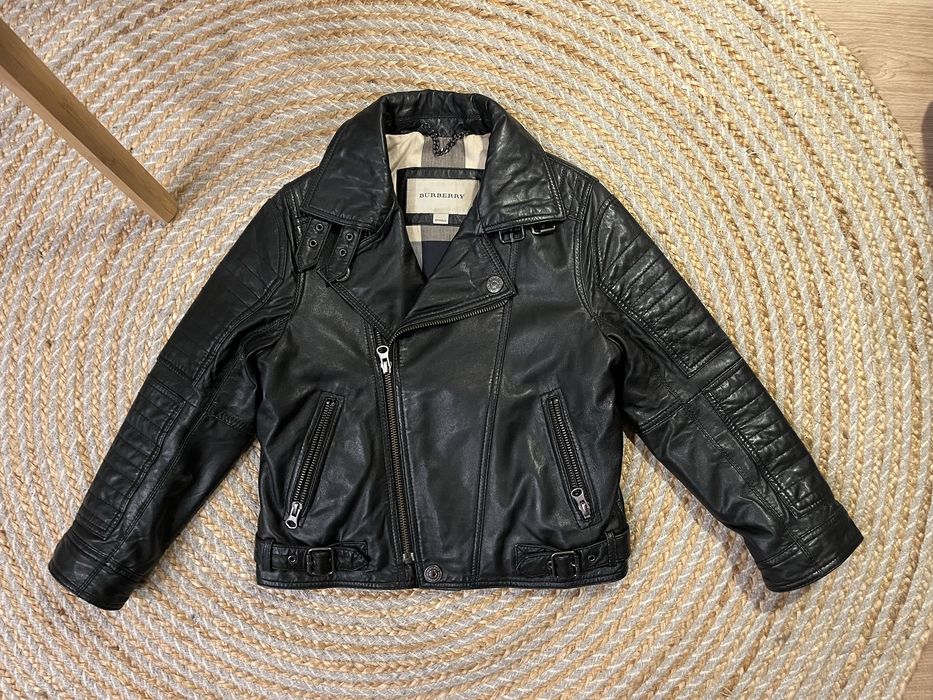 Burberry Kids Unisex Black Lamb Leather Biker Jacket