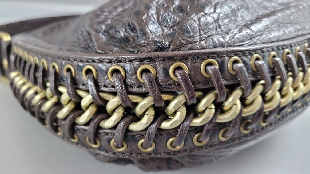 Just Cavalli Brown Crocodile leather handbag Оригинална дамска чанта