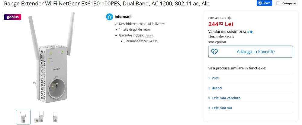 Range Extender Netgear AC1200 WiFi 1200 Mbps 2.4 GHz 5 GHz