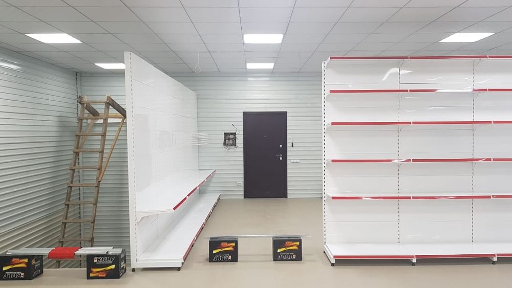 Стеллаж полка витрина касса торговое оборудование магазина витринный