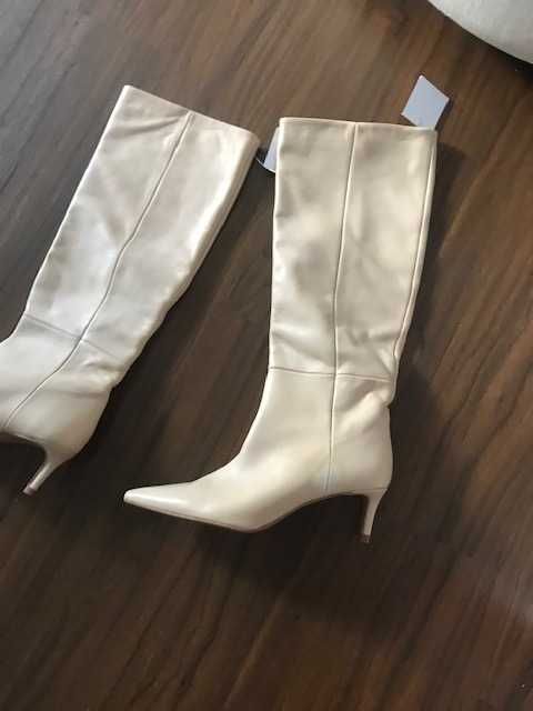 Zara cizme piele naturala tubice bej toc mic
