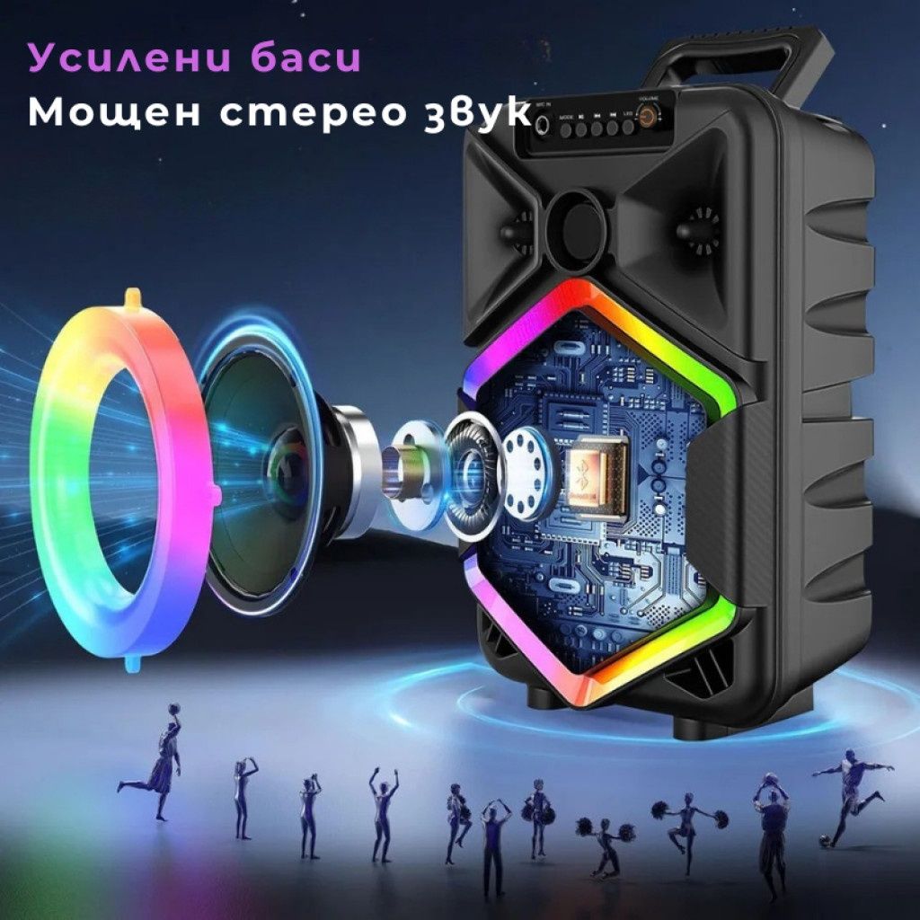 Преносима тонколона с микрофон, 8.5 инча, 1800 mAh батерия, 10W мощнос