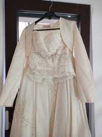 Rochie de mireasa, 3 piese, mătase naturală, alb-unt