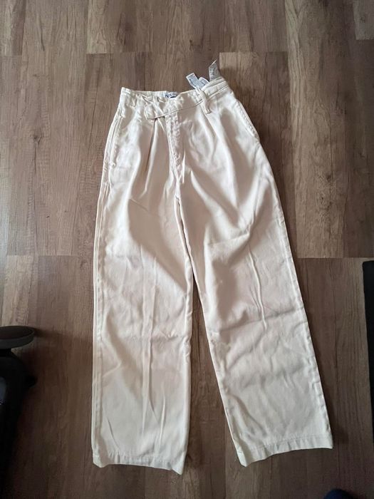 Zara дънки панталони светли екрю широки