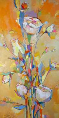 Картина маслени бои на платно "Рози на щастието", 50 х 100 см