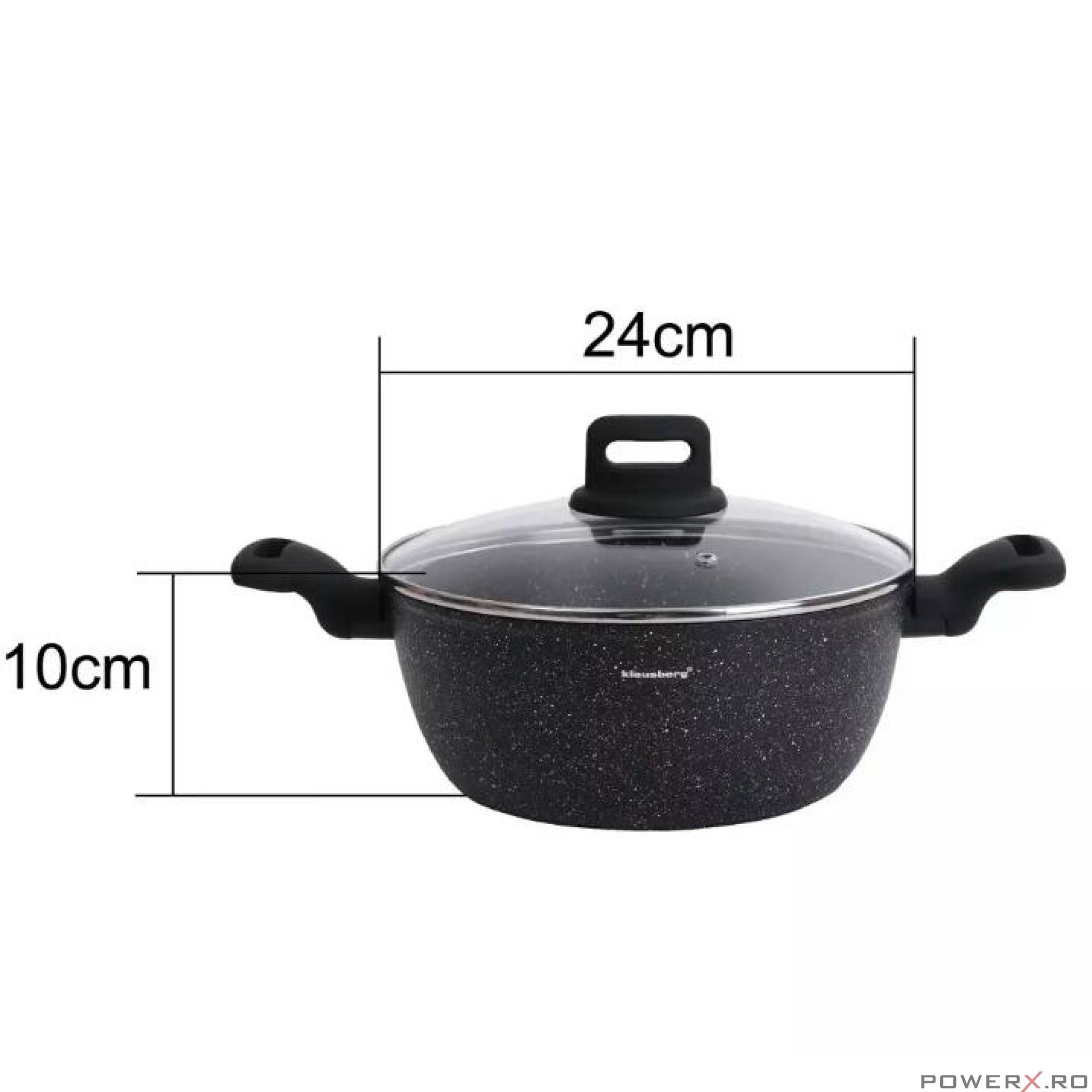 Oala cu capac, marmorata neagra, 24cm, 3.7 L, Klausberg