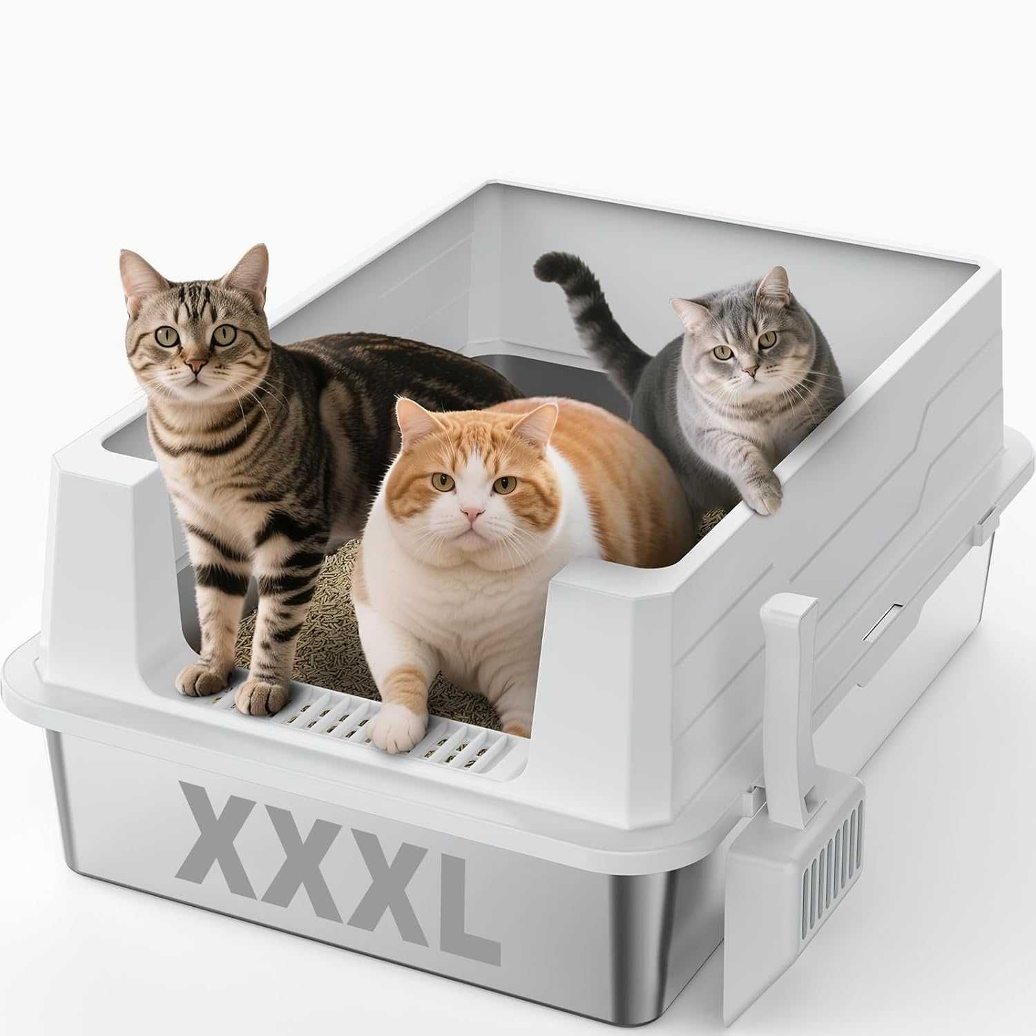 MIXJOY XXXL Котешка тоалетна от неръждаема стомана, 71x51x31 см