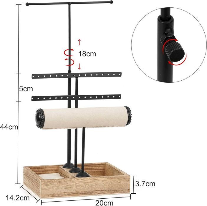 Suport bijuterii QILICZ, tip T, 3 bare, negru