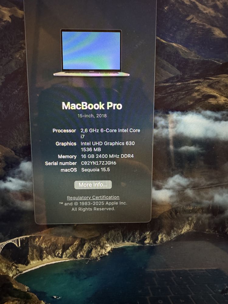 Macbook Pro 15 inc 2018 16 ram 512 ssd - Бартер