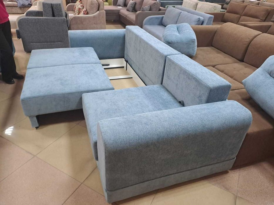 Сероголубой диван угловой без угла