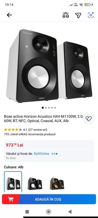 Boxe active Horizon Acustico HAV-M1100W, 2.0, 60W, BT, NFC, Optical, C