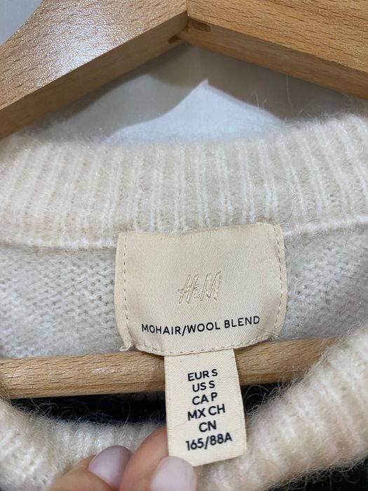 Пуловер H&M от мохер и вълна с черно-бяло райе