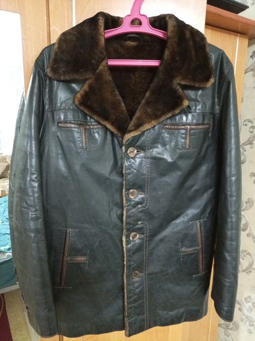 Дублёнка натуральная кожа, шапка норковая ушанка