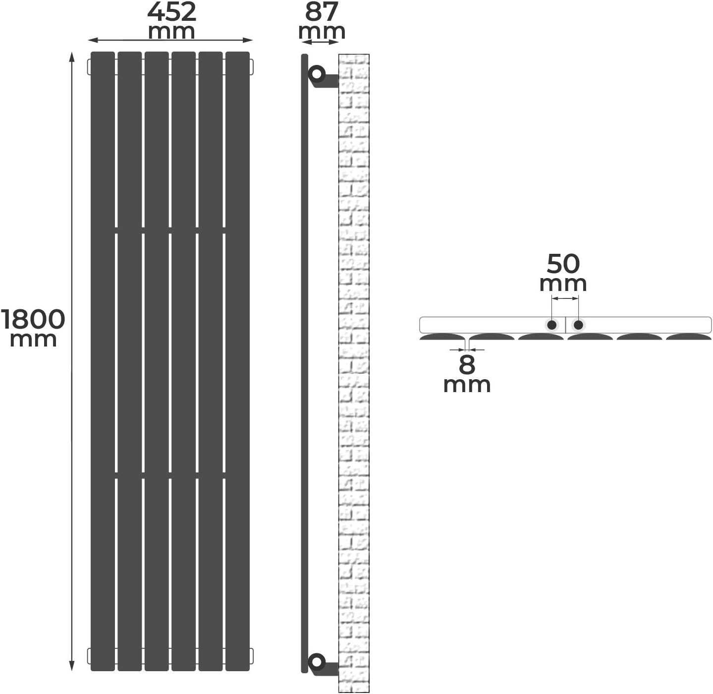 Calorifer vertical. 1800x452x52 mm, 6 Segmente