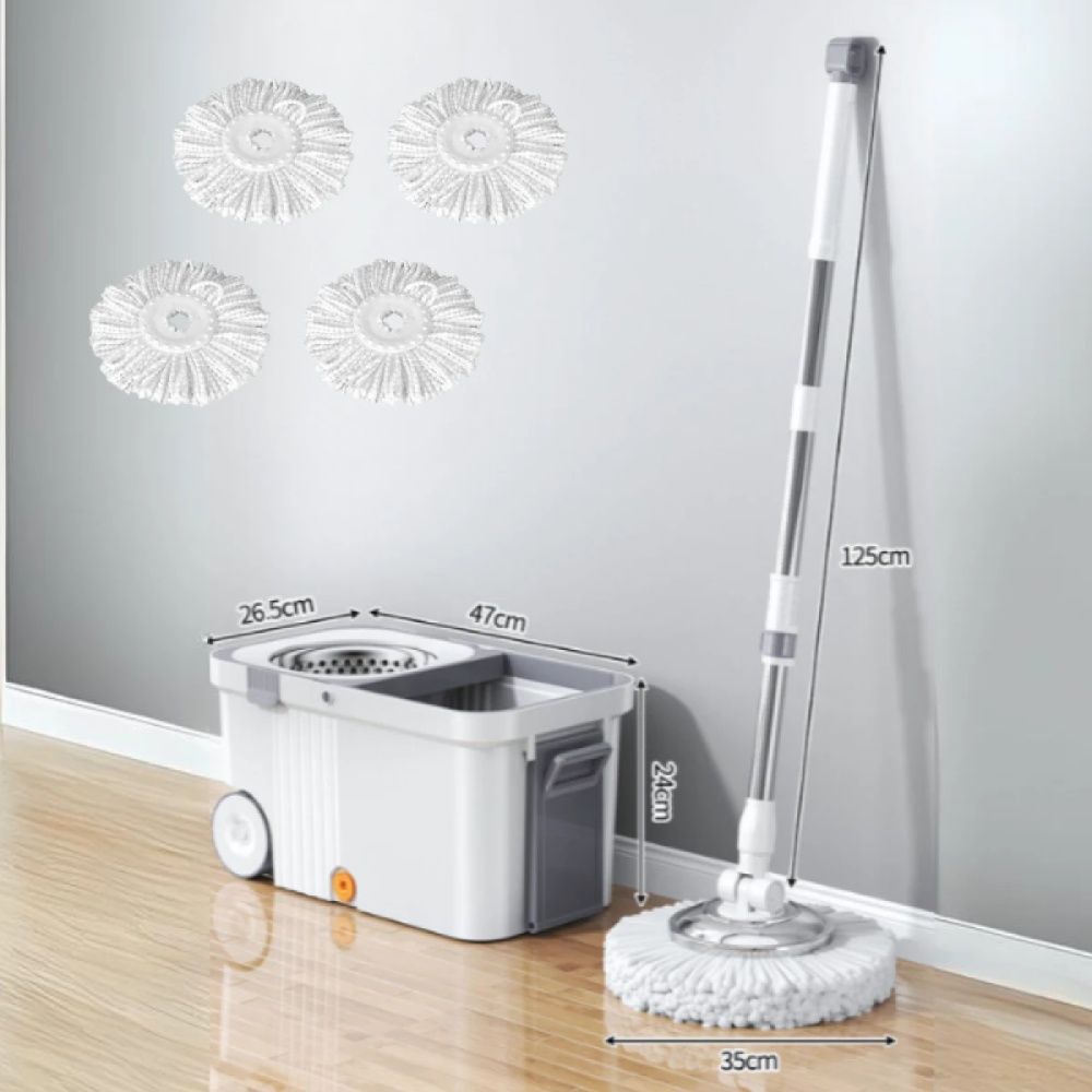 Set mop rotativ 360° cu galeata centrifuga din inox, 4 rezerve mop