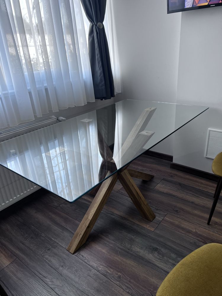 Кухненска маса AGERBY 90x160 стъкло/дъб