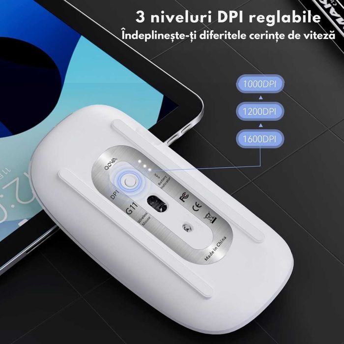 Mouse Wireless, Dual Mode Bluetooth 5.1 & 2.4GHz, Reincarcabil USB-C
