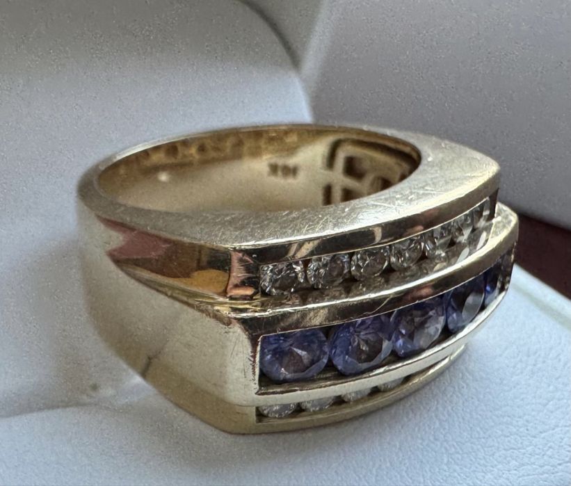 Inel aur 14kt cu diamante si tanzanite